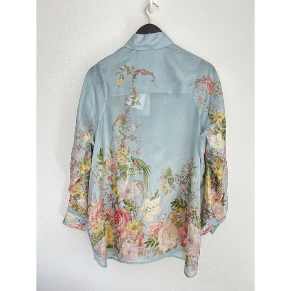 ZIMMERMANN Waverly Floral-Print Shirt Light Blue Silk Size AU 0P/ US 2P - Picture 11 of 14